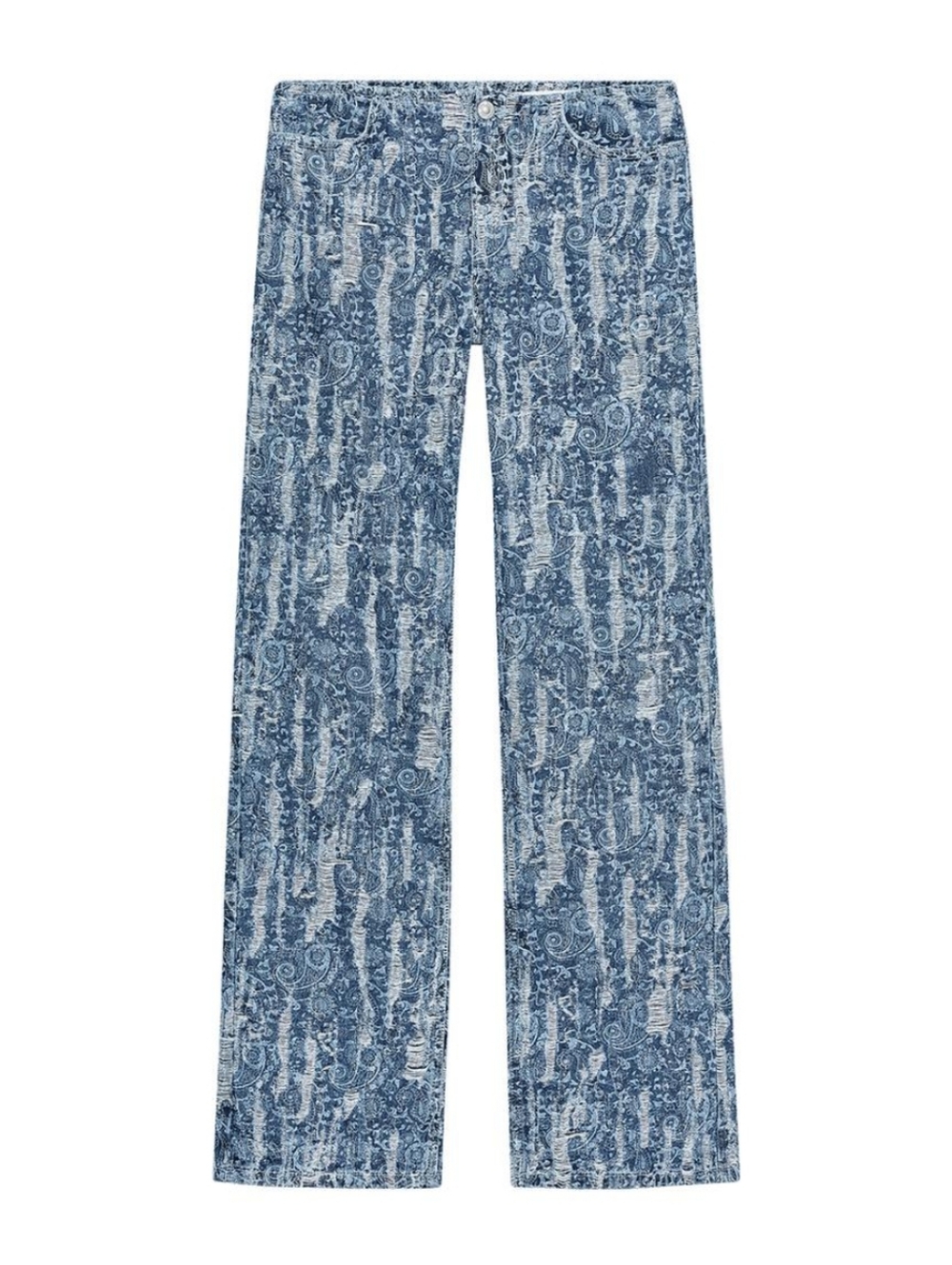 NWT Zara Straight Mid-Rise Worn Effect Denim Jeans In Blue - Size 36